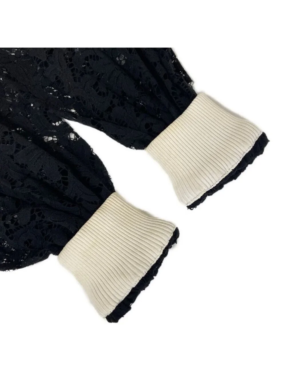 Chanel Long Sleeve Blouse M Black Lace Cotton 38